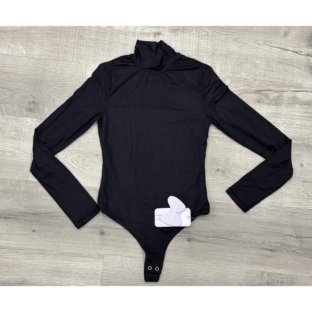 Women's MANGOPOP Mock Neck Top Long Sleeve Bodysuit Size XS Black NWT